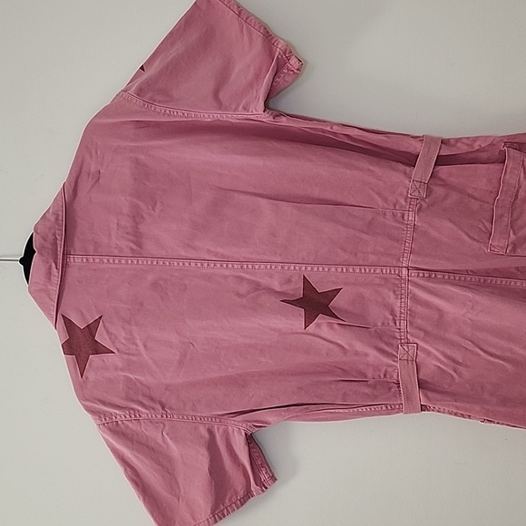 Pistola Grover short sleeve utility jumpsuit flamingo pink color star print Sz L - Picture 10 of 16